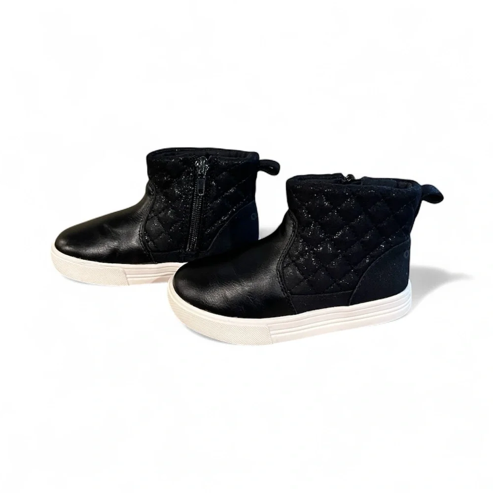 OshKosh B'gosh Foxy Black Leather Sparkly Quilted Zip Up Ankle Booties Toddler 8